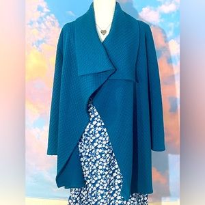 Beautiful Shawl Collared Teal Blue Knitted Coat-i-gan